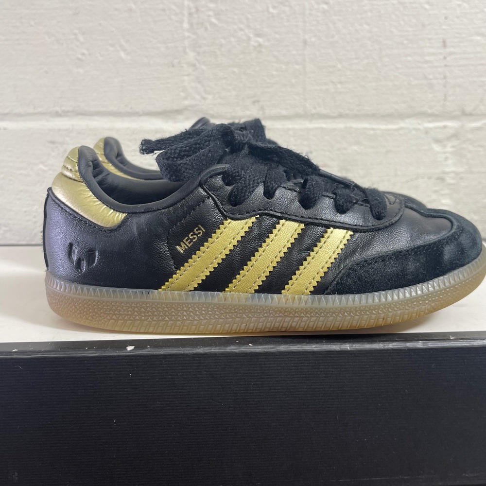 Adidas Samba X Messi J JR6349 Black Gold Metallic Gum Sneakers Kids 12.5 US